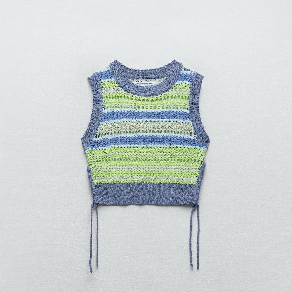 Striped Knit Crop Top with Ties